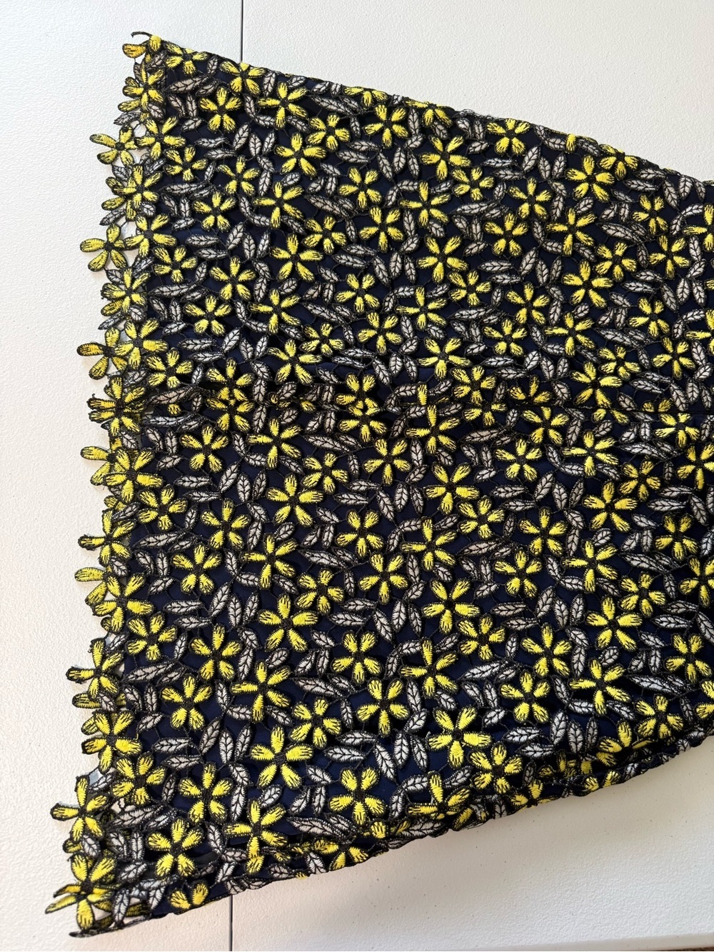 Self-Portrait Eleina Sculpted Daisy Guipure Lace Floral  Dress Yellow Navy US 8 - Picture 10 of 16